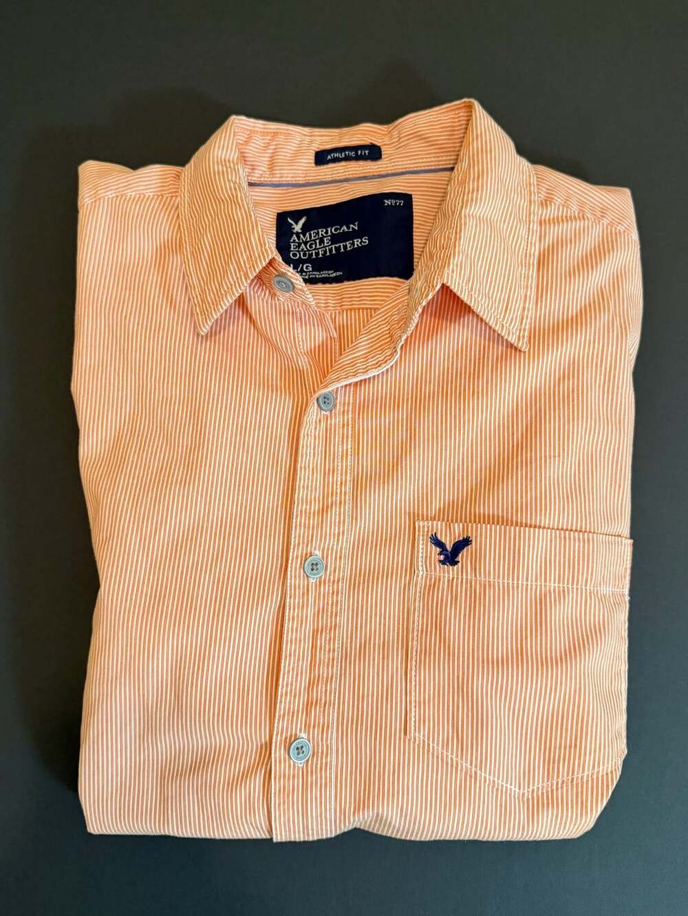 American Eagle Outfitters Men's Orange White Striped Athletic Fit Long Sleeve
